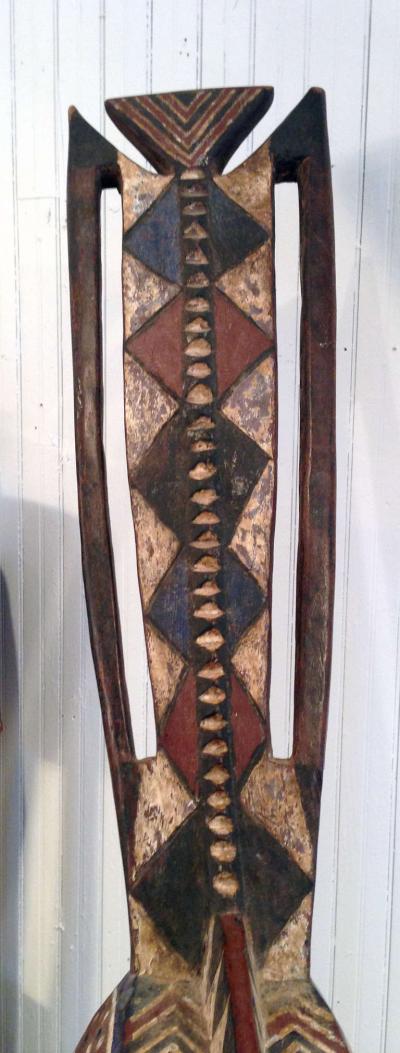 Large African Polychrome Wood Bobo Mask on Stand