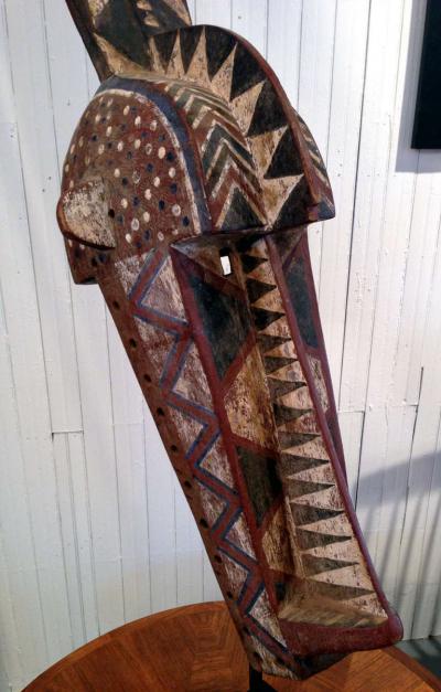 Large African Polychrome Wood Bobo Mask on Stand