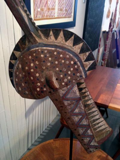 Large African Polychrome Wood Bobo Mask on Stand