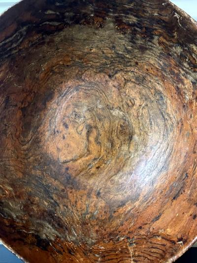 Large Antique Americana Carved Elm Burl Bowl with Handles