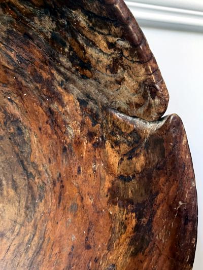 Large Antique Americana Carved Elm Burl Bowl with Handles
