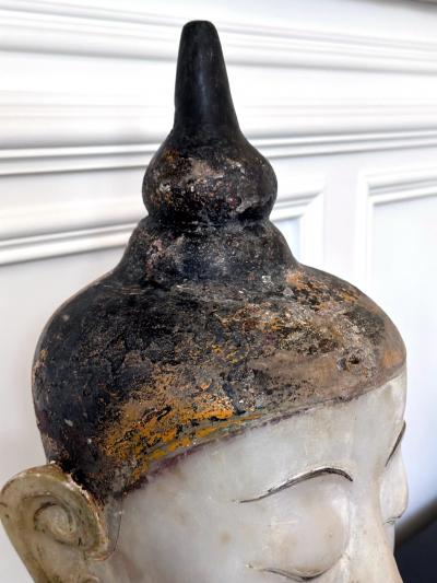 Large Antique Burmese Carved Marble Buddha Head on Display Stand