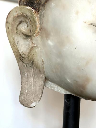 Large Antique Burmese Carved Marble Buddha Head on Display Stand