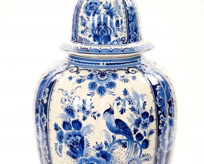 Large Antique Dutch Blue and White Delft Fluted Covered Jars Circa 1880