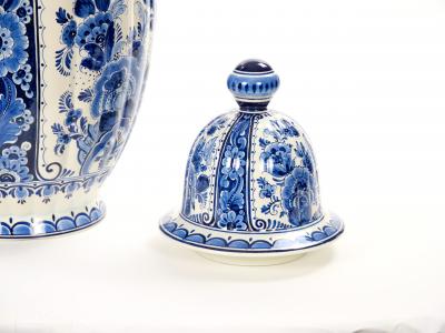 Large Antique Dutch Blue and White Delft Fluted Covered Jars Circa 1880