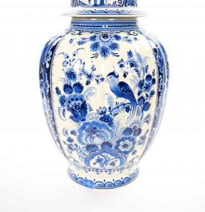 Large Antique Dutch Blue and White Delft Fluted Covered Jars Circa 1880