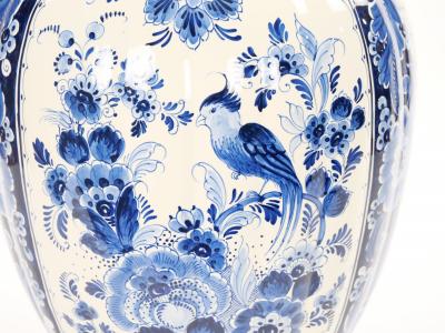 Large Antique Dutch Blue and White Delft Fluted Covered Jars Circa 1880