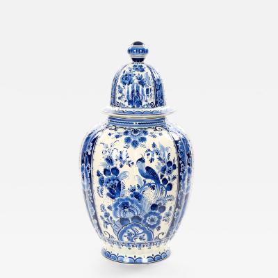 Large Antique Dutch Blue and White Delft Fluted Covered Jars Circa 1880