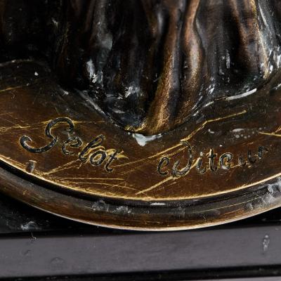 Large Antique French Patinated Bronze Gilt Seven Light Candelabras After Moreau