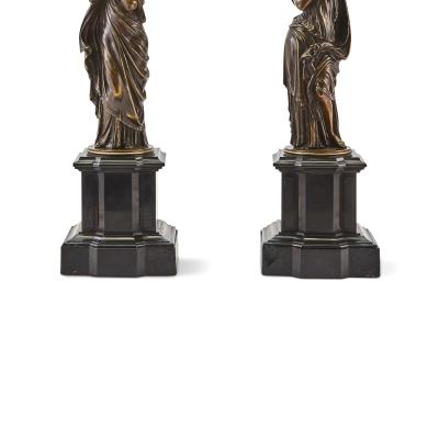 Large Antique French Patinated Bronze Gilt Seven Light Candelabras After Moreau