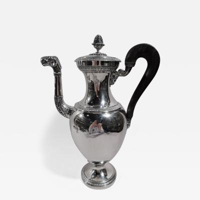Large Antique French Restauration Etruscan Silver Coffeepot C 1820