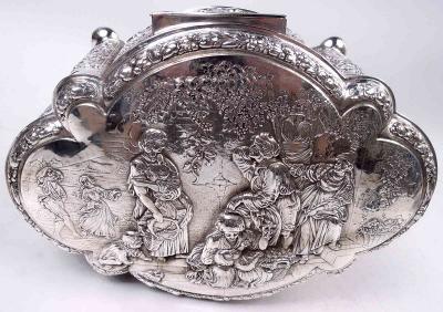 Large Antique German Rococo Classical Sterling Silver Box
