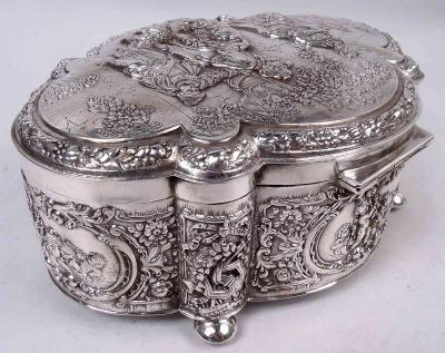 Large Antique German Rococo Classical Sterling Silver Box