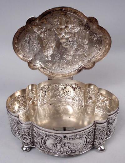 Large Antique German Rococo Classical Sterling Silver Box