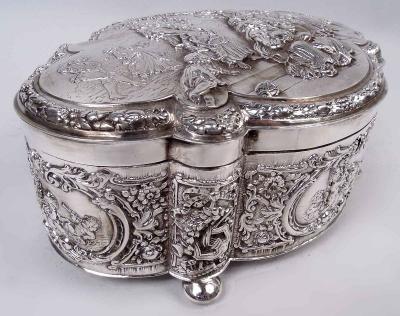 Large Antique German Rococo Classical Sterling Silver Box