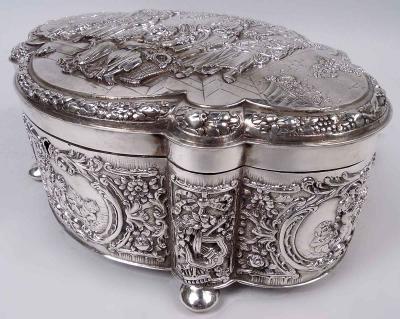 Large Antique German Rococo Classical Sterling Silver Box