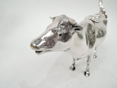 Large Antique German Silver Bountiful Bessie Cow Creamer