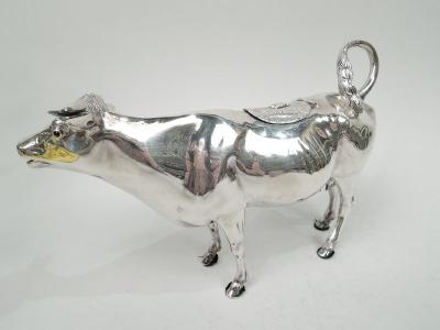 Large Antique German Silver Bountiful Bessie Cow Creamer