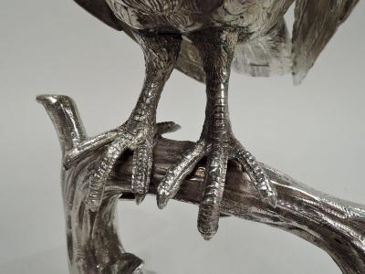 Large Antique German Silver Perched Bird Spice Box