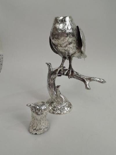Large Antique German Silver Perched Bird Spice Box