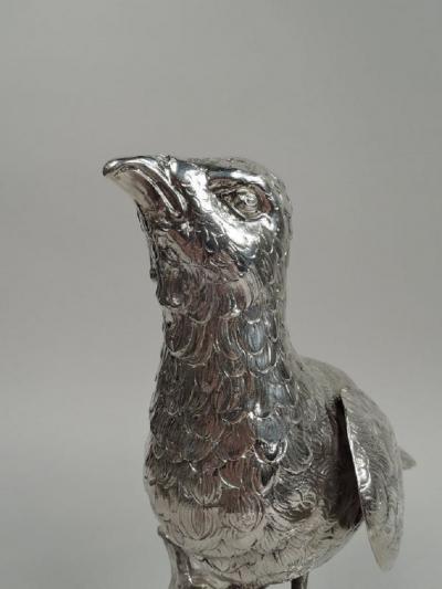 Large Antique German Silver Perched Bird Spice Box