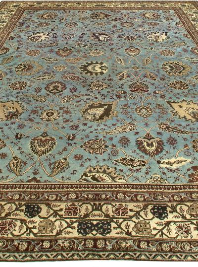 Large Antique Indian Amritsar Light Blue and Beige Handwoven Wool Rug