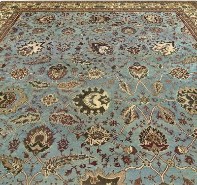 Large Antique Indian Amritsar Light Blue and Beige Handwoven Wool Rug