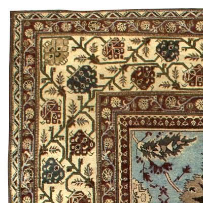 Large Antique Indian Amritsar Light Blue and Beige Handwoven Wool Rug