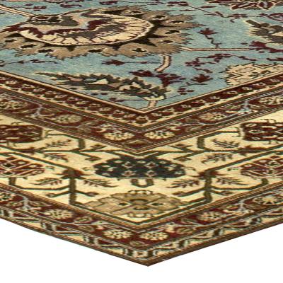Large Antique Indian Amritsar Light Blue and Beige Handwoven Wool Rug