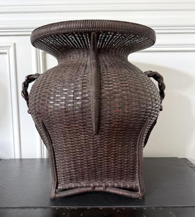 Large Antique Japanese Bamboo Flower Basket Hahakago in Chinese Taste