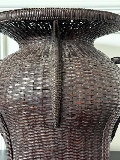 Large Antique Japanese Bamboo Flower Basket Hahakago in Chinese Taste