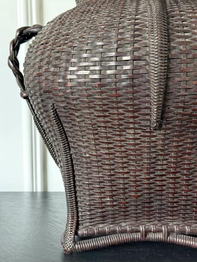 Large Antique Japanese Bamboo Flower Basket Hahakago in Chinese Taste