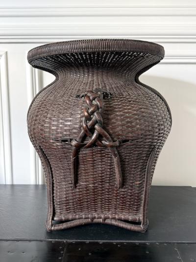 Large Antique Japanese Bamboo Flower Basket Hahakago in Chinese Taste