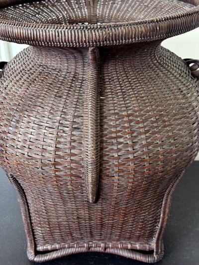 Large Antique Japanese Bamboo Flower Basket Hahakago in Chinese Taste