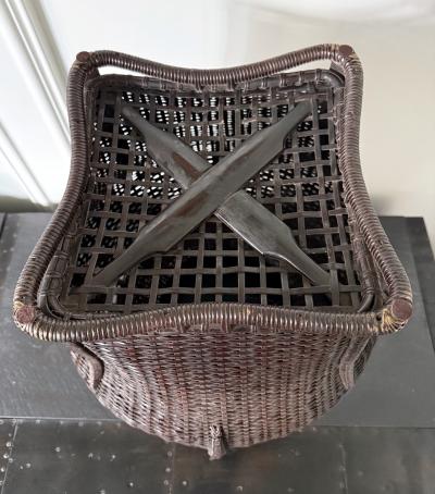 Large Antique Japanese Bamboo Flower Basket Hahakago in Chinese Taste