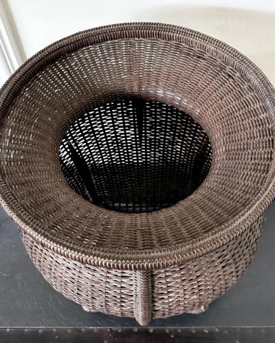 Large Antique Japanese Bamboo Flower Basket Hahakago in Chinese Taste