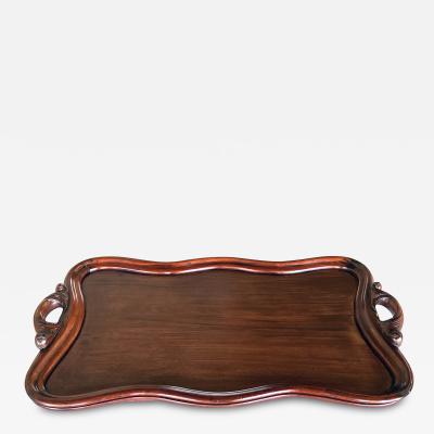 Large Antique Mahogany Butlers Tray with Openwork Foliate Handles