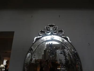 Large Antique Oval Etched Venetian Mirror