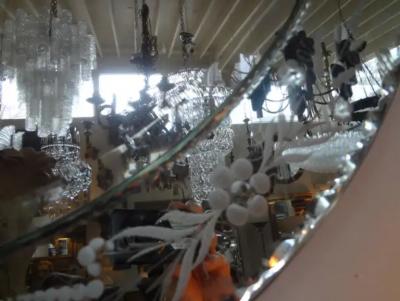 Large Antique Oval Etched Venetian Mirror