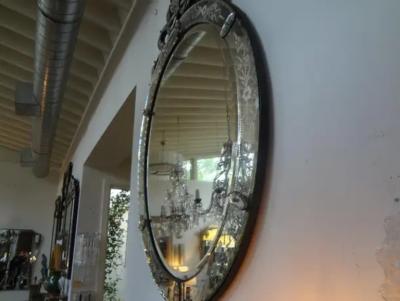Large Antique Oval Etched Venetian Mirror
