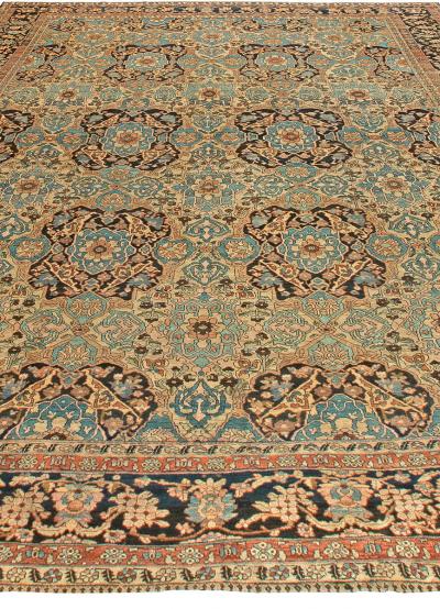 Large Antique Persian Bakhtiari Botanic Handmade Wool Carpet