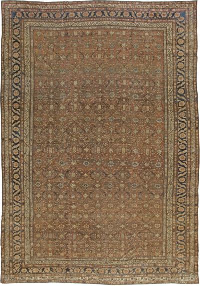Large Antique Persian Bibikabad Brown Handmade Wool Rug