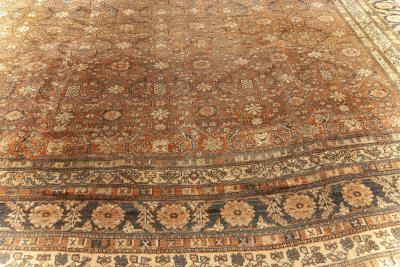 Large Antique Persian Bibikabad Brown Handmade Wool Rug