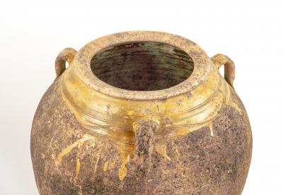 Large Antique Spanish Terracotta Olive Jar With 3 Handles
