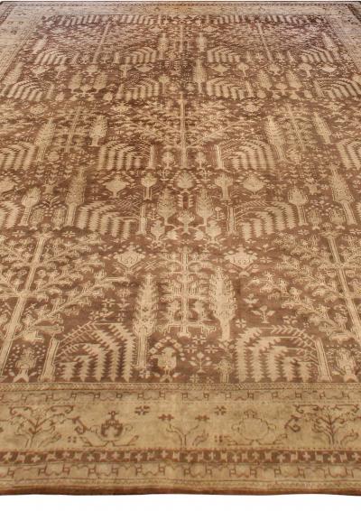 Large Antique Turkish Oushak Floral Brown and Sand Handwoven Wool Rug
