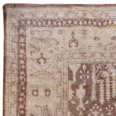 Large Antique Turkish Oushak Floral Brown and Sand Handwoven Wool Rug