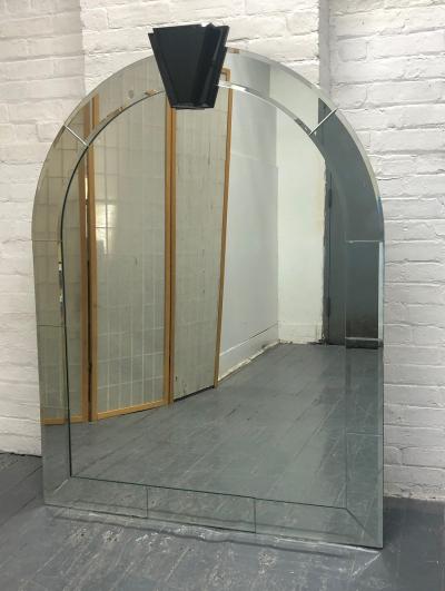 Large Arch Beveled Mirror with Smoked Glass Crown