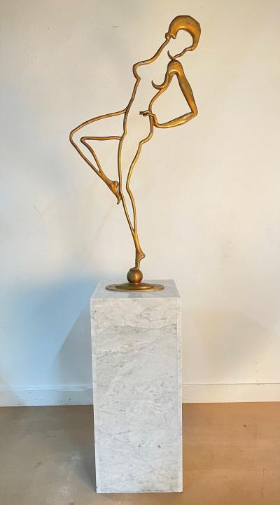 Large Art Deco Bronze Figural Sculpture on Carrara Marble Pedestal