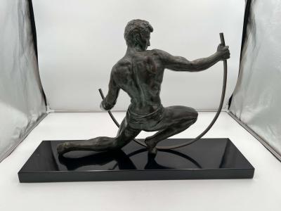 Large Art Deco Bronze Sculpture Bender by J de Roncourt France circa 1930