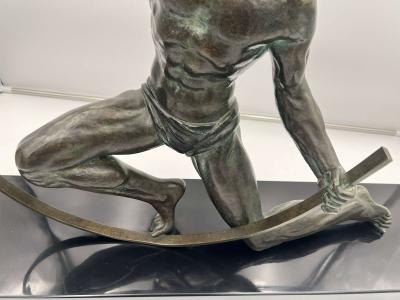 Large Art Deco Bronze Sculpture Bender by J de Roncourt France circa 1930